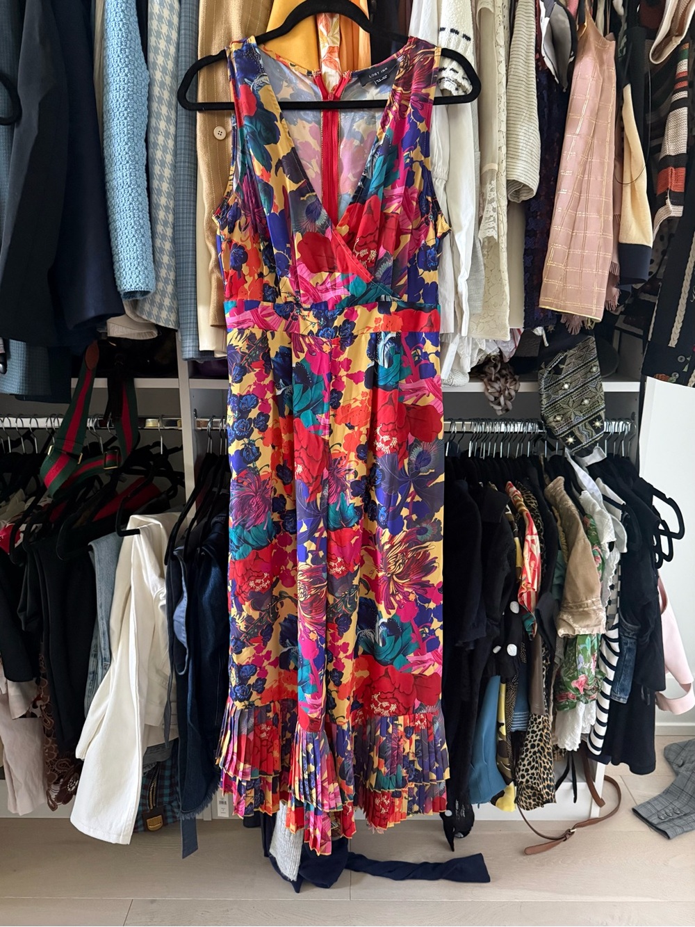 Anthropologie Multicolor Floral Maxi Jumpsuit in Red, Pink, Blue & Yellow